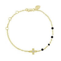 Meira T Solid 14K Yellow Gold Cross Accented with Diamonds and Black Spinellle Beads Chain Bracelet Meira T Solid 14K Yellow Gold Cross Accented with Diamonds and Black Spinellle Beads Chain Bracelet