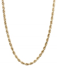 A long chain to add a layer of elegance. This handsomely crafted chain features a seamless rope design in 14k gold. Approximate length: 24 inches. A long chain to add a layer of elegance. This handsomely crafted chain features a seamless rope design in 14k gold. Approximate length: 24 inches.
