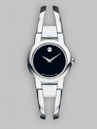 Bracelet-style timepiece pairs a double band with a black museum dial. Quartz movement Round face 24mm Stainless steel band Made in Switzerland Bracelet-style timepiece pairs a double band with a black museum dial. Quartz movement Round face 24mm Stainless steel band Made in Switzerland