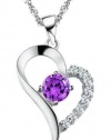 Rhodium Plated 925 Sterling Silver Amethyst Diamond Accent Heart Pendant Necklace 18-SN3254