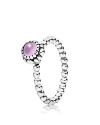 This birthstone ring features a beaded silver band with a polished amethyst solitaire. Perfect worn on its own or stacked with other PANDORA pieces.