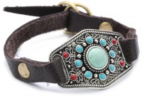 Lucky Brand Carved Silver-Tone Leather Wrap Cuff Bracelet Lucky Brand Carved Silver-Tone Leather Wrap Cuff Bracelet
