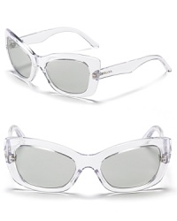 Rectangular cat eye sunglasses by Prada adds a fun element to any ensemble. Rectangular cat eye sunglasses by Prada adds a fun element to any ensemble.