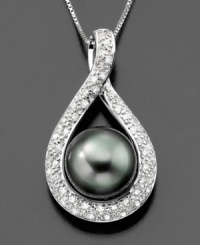 Inspirational style. This gorgeous pendant features a cultured Tahitian pearl (9-10 mm) and round-cut diamonds (1/2 ct. t.w.) set in 14k white gold. Approximate length: 18 inches. Approximate drop: 1 inch. Inspirational style. This gorgeous pendant features a cultured Tahitian pearl (9-10 mm) and round-cut diamonds (1/2 ct. t.w.) set in 14k white gold. Approximate length: 18 inches. Approximate drop: 1 inch.