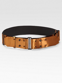 A light-catching style rendered in Italian metallic leather. Width, about 2Imported of Italian fabric A light-catching style rendered in Italian metallic leather. Width, about 2Imported of Italian fabric
