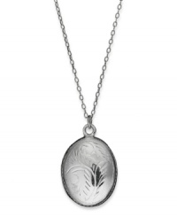 Keep memories safe in style. Giani Bernini's pretty etched locket features an oval shape and sterling silver setting. Approximate length: 19 inches. Approximate drop length: 1 inch. Approximate drop width: 1/2 inch. Keep memories safe in style. Giani Bernini's pretty etched locket features an oval shape and sterling silver setting. Approximate length: 19 inches. Approximate drop length: 1 inch. Approximate drop width: 1/2 inch.