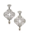 THE LOOKClover silhouette with drop faux pearl detail White crystal stone accentsFiligree designSilverplated brass settingPost backTHE MEASUREMENTWidth, about 1¼Length, about 2ORIGINImported