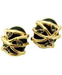 Make peace with your wardrobe by adding this Zen-inspired style. Clip-on earrings from T Tahari's Bamboo Collection feature black matte resin ovals accented by bamboo branches and crystal details. Set in gold tone mixed metal. Approximate diameter: 3/4 inch. Make peace with your wardrobe by adding this Zen-inspired style. Clip-on earrings from T Tahari's Bamboo Collection feature black matte resin ovals accented by bamboo branches and crystal details. Set in gold tone mixed metal. Approximate diameter: 3/4 inch.