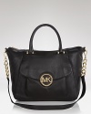 Daytime style gets polished with this sophisticated leather satchel from MICHAEL Michael Kors. In a versatile shape, this bag goes from work to weekends without a slip in style.