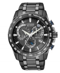 Sleek, monochromatic sport watch built with Citizen's signature Eco-Drive solar power. Sleek, monochromatic sport watch built with Citizen's signature Eco-Drive solar power.