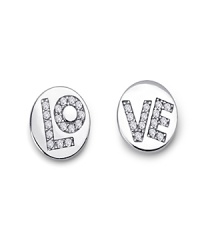 Two come together as one on this heartfelt pair of platinum vermeil and sterling earrings from Crislu. Accented by delicate cubic zirconia stones, the discs spell L-O-V-E. Two come together as one on this heartfelt pair of platinum vermeil and sterling earrings from Crislu. Accented by delicate cubic zirconia stones, the discs spell L-O-V-E.