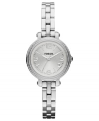 A smaller version of Fossil's Heather watch, this darling design shines with silver tones. A smaller version of Fossil's Heather watch, this darling design shines with silver tones.
