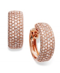 Two of a girl's favorite things combine on these glam hoop earrings from Trio by EFFY Collection. Pave-set diamonds shine (7/8 ct. t.w.) in a polished 14k rose gold setting. Approximate diameter: 3/4 inch.