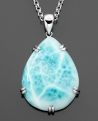 Make a statement. This sterling silver pendant features stunning pear-cut larimar. Approximate length: 30 inches. Approximate drop: 2 inches.