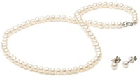 White Freshwater Cultured Pearl Children's Necklace and Earrings Set with Sterling Silver Clasp (4-4.5mm ), 13 White Freshwater Cultured Pearl Children's Necklace and Earrings Set with Sterling Silver Clasp (4-4.5mm ), 13