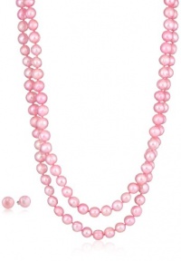 8-8.5mm Freshwater Cultured Pearl 80 Continuous Necklace with Stainless Steel Shortener and Matching Studs