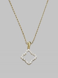 From the Cable Collectibles Collection. A diamond outlined in diamonds, set in 18k gold and connected to a graceful gold chain by a gold cable bale. Diamonds, 0.13 tcw 18k yellow gold Adjustable chain length, 16-18 Pendant width, about ½ Lobster clasp Imported