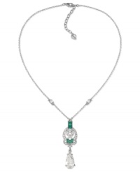 Center of attraction. Carolee's necklace is crafted from silver-tone mixed metal with a stone pendant in green shining through. Approximate length: 18 inches. Approximate drop: 2-3/8 inches. Center of attraction. Carolee's necklace is crafted from silver-tone mixed metal with a stone pendant in green shining through. Approximate length: 18 inches. Approximate drop: 2-3/8 inches.