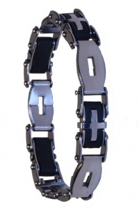 Dynamis bracelet, stainless steel/ 4 silicone link w/ cross design Dynamis bracelet, stainless steel/ 4 silicone link w/ cross design