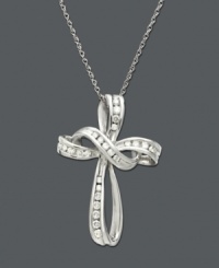 Swirling ribbons of 14k white gold form an intricate cross pattern. A beautiful way to show your faith, this looping cross pendant features round-cut diamonds (1/4 ct. t.w.). Approximate length: 18 inches. Approximate drop: 1 inch. Swirling ribbons of 14k white gold form an intricate cross pattern. A beautiful way to show your faith, this looping cross pendant features round-cut diamonds (1/4 ct. t.w.). Approximate length: 18 inches. Approximate drop: 1 inch.