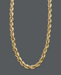 Get tangled up in this twisted treasure. 14k gold necklace features a hollow rope design. Approximate length: 30 inches. Get tangled up in this twisted treasure. 14k gold necklace features a hollow rope design. Approximate length: 30 inches.