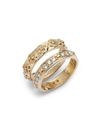 THE LOOKSet of two ringsFlower accentsCubic zirconia accentsGold vermeil-plated sterling silver settingTHE MEASUREMENTWidth, about .125ORIGINImported THE LOOKSet of two ringsFlower accentsCubic zirconia accentsGold vermeil-plated sterling silver settingTHE MEASUREMENTWidth, about .125ORIGINImported