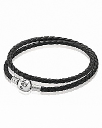 Charms and clips shine against PANDORA's leather double wrap bracelet. A sterling silver signature clasp lends an added touch of luxe. Charms and clips shine against PANDORA's leather double wrap bracelet. A sterling silver signature clasp lends an added touch of luxe.