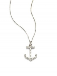 THE LOOKBrilliant Collection.11 tcw diamond anchor pendant14k white gold pendant and chainLobster claspTHE MEASUREMENTPendant length, about ½Length, about 16ORIGINMade in USA THE LOOKBrilliant Collection.11 tcw diamond anchor pendant14k white gold pendant and chainLobster claspTHE MEASUREMENTPendant length, about ½Length, about 16ORIGINMade in USA