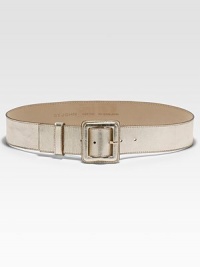 Metallic leather in a wide style, fastened with a goldtone buckle.About 2 wideLeatherMade in Italy Metallic leather in a wide style, fastened with a goldtone buckle.About 2 wideLeatherMade in Italy