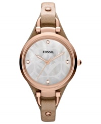 Fashion in full bloom from Fossil. With rosy tones, this Georgia collection watch adds warmth to your ensemble. Fashion in full bloom from Fossil. With rosy tones, this Georgia collection watch adds warmth to your ensemble.