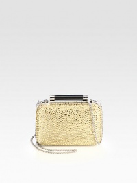 A compact shape of patent leather, coated with sparkling pavé crystals. Detachable shoulder chain strap, 20½ dropTop clasp closureOne inside open pocketFully lined5W X 3H X 1¼DImported A compact shape of patent leather, coated with sparkling pavé crystals. Detachable shoulder chain strap, 20½ dropTop clasp closureOne inside open pocketFully lined5W X 3H X 1¼DImported