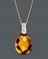 Add intense color to your outfit with sunshine yellow hues. Pendant features faceted pear-cut citrine (4-3/4 ct. t.w.) and sparkling diamond accents at the bail. Crafted in 14k gold. Approximate length: 18 inches. Approximate drop: 3/4 inch.