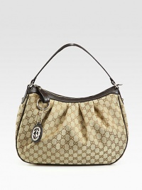 Rounded hobo design in GG fabric features pleating detail, leather trim and light goldtone hardware accents. Shoulder strap, 8 drop Zipper closure Inside zipper, two open pockets Fully lined 15¾W X 11¾H X 4¾D Made in Italy Rounded hobo design in GG fabric features pleating detail, leather trim and light goldtone hardware accents. Shoulder strap, 8 drop Zipper closure Inside zipper, two open pockets Fully lined 15¾W X 11¾H X 4¾D Made in Italy