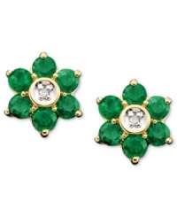 Add a little springtime cheer to your ears. These beautiful 14k gold earrings are studded with round-cut emeralds (7/8 ct. t.w.) and diamond accents. Add a little springtime cheer to your ears. These beautiful 14k gold earrings are studded with round-cut emeralds (7/8 ct. t.w.) and diamond accents.