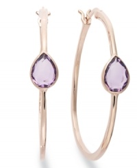 Classic earrings get a sparkly update. Victoria Townsend's stunning hoop earrings feature pear-cut amethyst (1-3/4 ct. t.w.) in 18k gold over sterling silver. Approximate diameter: 1-1/2 inches. Classic earrings get a sparkly update. Victoria Townsend's stunning hoop earrings feature pear-cut amethyst (1-3/4 ct. t.w.) in 18k gold over sterling silver. Approximate diameter: 1-1/2 inches.
