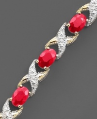 Oval-cut rubies (8 ct. t.w.) are brilliantly complemented by glittering round-cut diamonds (1/10 ct. t.w.) and set in 14k gold. Bracelet measures 7 inches. Oval-cut rubies (8 ct. t.w.) are brilliantly complemented by glittering round-cut diamonds (1/10 ct. t.w.) and set in 14k gold. Bracelet measures 7 inches.