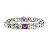 925 Silver, Amethyst & Blue Topaz Bracelet with 18k Gold Accents- 7.5 IN 925 Silver, Amethyst & Blue Topaz Bracelet with 18k Gold Accents- 7.5 IN