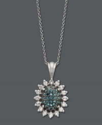 Like a singular bloom, this beautiful Bella Bleu by Effy Collection design will remind you of nature. An oval-shaped pendant highlights round-cut blue diamonds (1/5 ct. t.w.) encircled by a halo of round-cut white diamonds (3/8 ct. t.w.). Setting and chain crafted in 14k white gold. Approximate length: 18 inches. Approximate drop width: 1/2 inch. Approximate drop length: 1-3/4 inches. Like a singular bloom, this beautiful Bella Bleu by Effy Collection design will remind you of nature. An oval-shaped pendant highlights round-cut blue diamonds (1/5 ct. t.w.) encircled by a halo of round-cut white diamonds (3/8 ct. t.w.). Setting and chain crafted in 14k white gold. Approximate length: 18 inches. Approximate drop width: 1/2 inch. Approximate drop length: 1-3/4 inches.