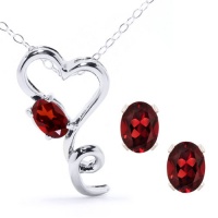 2.56 Ct Oval Red Garnet Heart Shape Pendant Earrings Set With 18 Chain 2.56 Ct Oval Red Garnet Heart Shape Pendant Earrings Set With 18 Chain