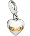 Add a little love to your look with this cute heart charm. Crafted in sterling silver, heart features a 14k gold banner with the word love engraved on it. Lobster claw clasp. Approximate drop: 1 inch.