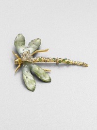 From the Lucite Allegory Collection. A shapely dragonfly, with graceful wings of hand-sculpted, hand-painted Lucite, has a golden body set with shimmering Swarovski crystals and tinted glass.Crystal and glassLuciteGoldtoneLength, about 3.25Width, about 2.6 at widest pointPin backingMade in USA From the Lucite Allegory Collection. A shapely dragonfly, with graceful wings of hand-sculpted, hand-painted Lucite, has a golden body set with shimmering Swarovski crystals and tinted glass.Crystal and glassLuciteGoldtoneLength, about 3.25Width, about 2.6 at widest pointPin backingMade in USA