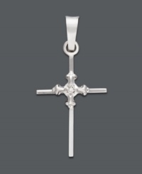 The perfect way to portray your faith. This beautifully-crafted cross pendant features a sparkling diamond accent and 14k white gold setting. Approximate drop: 1 inch. The perfect way to portray your faith. This beautifully-crafted cross pendant features a sparkling diamond accent and 14k white gold setting. Approximate drop: 1 inch.