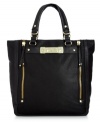 Exquisite excess, this bedecked beauty from Oliva + Joy is the ultimate in daytime style. Outfitted with gleaming golden hardware with edgy stud and zipper accents, this bag is made to carry it all with some serious sophistication.