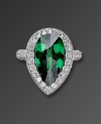 A stunning pear-cut shape adds to the luxurious look of CRISLU's emerald and clear cubic zirconia ring (6-1/10 ct. t.w.). Crafted in platinum over sterling silver. Sizes 5, 6, 7, 8 and 9. A stunning pear-cut shape adds to the luxurious look of CRISLU's emerald and clear cubic zirconia ring (6-1/10 ct. t.w.). Crafted in platinum over sterling silver. Sizes 5, 6, 7, 8 and 9.