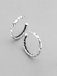 From the Kali Collection. Textured sterling silver hoops with a rich snakeskin-like pattern. Sterling silver Diameter, about 1½ Post back Made in Bali From the Kali Collection. Textured sterling silver hoops with a rich snakeskin-like pattern. Sterling silver Diameter, about 1½ Post back Made in Bali