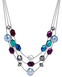 A hidden gem in plain sight. Style&co.'s shimmering three-row necklace displays colorful glass beads in different shapes and sizes. Crafted in silver tone mixed metal. Approximate length: 18-1/4 inches. A hidden gem in plain sight. Style&co.'s shimmering three-row necklace displays colorful glass beads in different shapes and sizes. Crafted in silver tone mixed metal. Approximate length: 18-1/4 inches.
