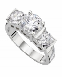 Indulge yourself in eye-popping sparkle. City by City ring features three, round-cut cubic zirconias (4-3/4 ct. t.w.) set in silver tone mixed metal. Size 7 and 8. Indulge yourself in eye-popping sparkle. City by City ring features three, round-cut cubic zirconias (4-3/4 ct. t.w.) set in silver tone mixed metal. Size 7 and 8.