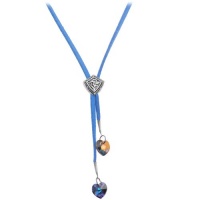 Handcrafted Blue Suede Bolo Tie Necklace MADE WITH SWAROVSKI ELEMENTS