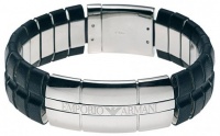 Emporio Armani EGS1263 Men's Black Leather and Silver Tone Stainless Steel Logo Bracelet Jewelry Emporio Armani EGS1263 Men's Black Leather and Silver Tone Stainless Steel Logo Bracelet Jewelry