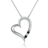 Sterling Silver Black and White Diamond 3 Stone Heart Pendant Necklace, 18inch